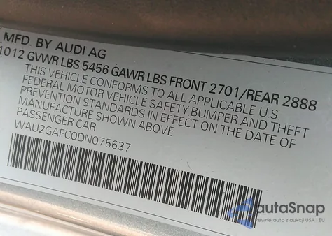 2013 Audi A7 3.0T Premium из США, поврежденный, VIN WAU2GAFC0DN075637